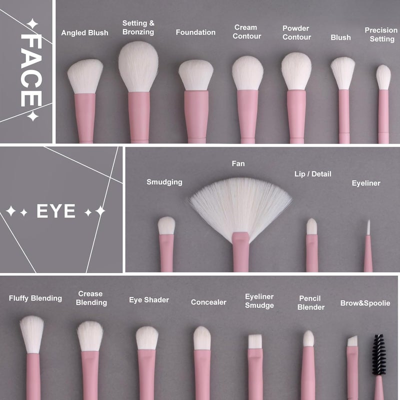LORYP Makeup Brushes Set Labeled 18 Piece Face and Eye Brush Set Ultra soft hair Foundation, Concealer, Blush, Contour, Blending, Eyeshadow Pink Brush kit - Image 2